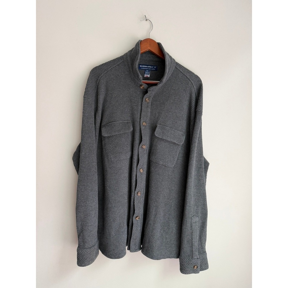 MagnaReady Mens Gray Waffle‎ Knit Magnetic Adaptive Shirt XXL